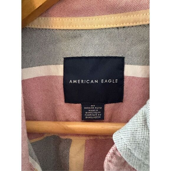 🐿️ American Eagle Outfitters Multicolor Stripe Button Front Shirt Medium Tall - Picture 3 of 4